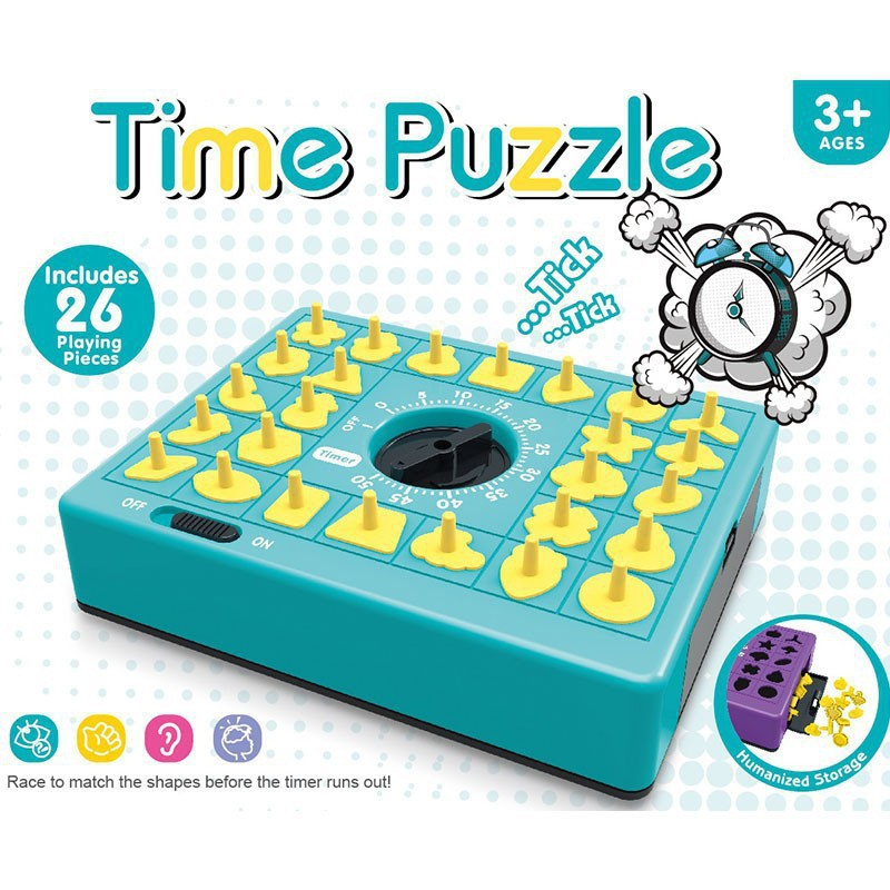 Blue Time Puzzle Shape Matching Game, Kids Educational Memory Board Game with Timer, 26 Pieces Montessori Sorting Puzzle Toy for Cognitive Development, Parent-Child Interactive Tabletop Game for Ages 3+, Brain Training Activity Toy
