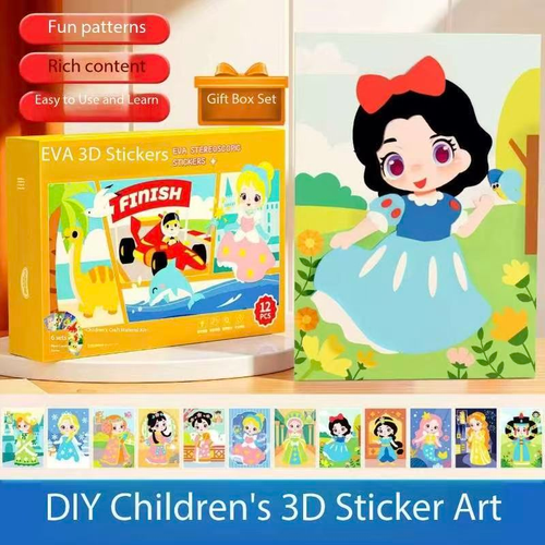 3-pce Kids 3D EVA Foam Sticker Art Kit - Princess Theme DIY Craft Activity Set with 12 Designs, Self-Adhesive Pre-Cut Shapes, Creative Handmade Gift Box for Girls Ages 4+ Preschool Educational Toy【Animals+ Oceans+Birds】