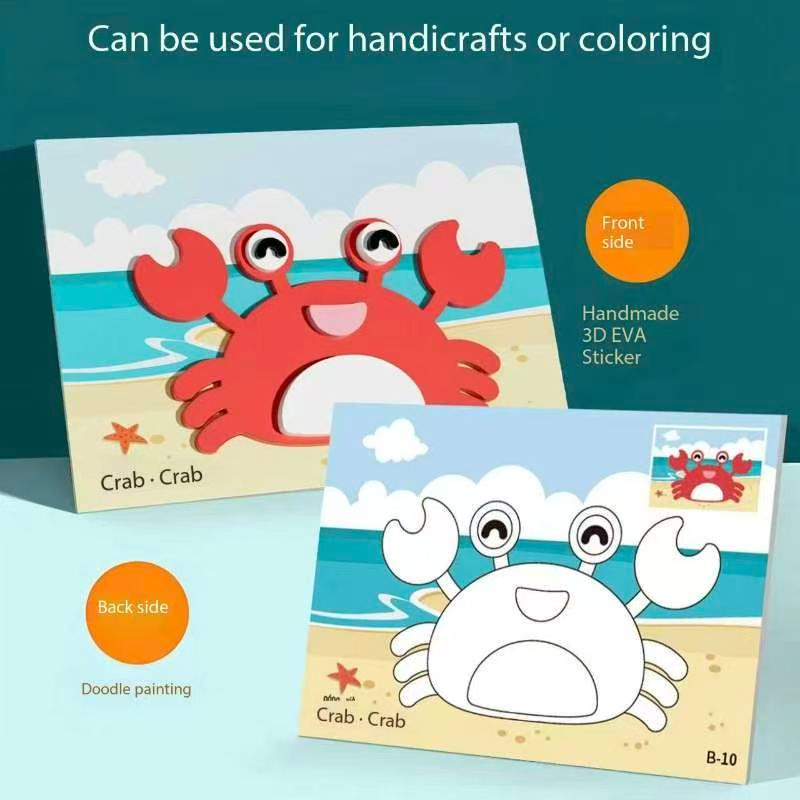 3-pce Kids 3D EVA Foam Sticker Art Kit - Princess Theme DIY Craft Activity Set with 12 Designs, Self-Adhesive Pre-Cut Shapes, Creative Handmade Gift Box for Girls Ages 4+ Preschool Educational Toy【Animals+ Oceans+Birds】