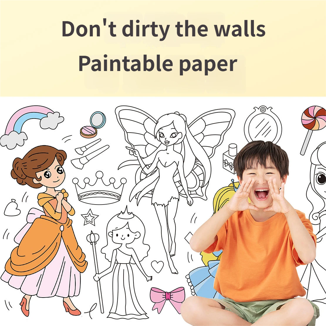 3M Extra Long Reusable Coloring Paper Roll, Daily Life Theme Self-Adhesive Wall Coloring Poster and DIY Cuttable Drawing Craft Paper Scroll with Gift Box