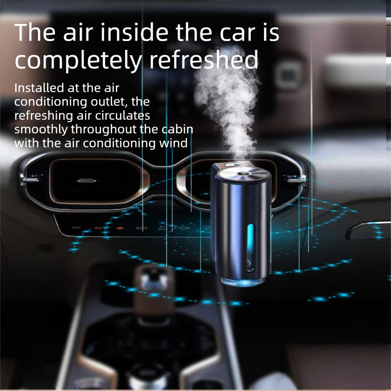 Grey Car Vent Air Freshener Diffuser (Includes a 10ml empty essential oil bottle) 3-Speed Adjustable Aroma Atomiser – Compact Aluminum Alloy USB Essential Oil Car Fragrance Clip