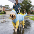 Blue Dog Raincoat Dinosaur Hooded Waterproof Jacket 7XL Size with Leash Hole Removable Tail Cover Full Body Coverage Pet Rain Coat for Outdoor Walking Large Dogs