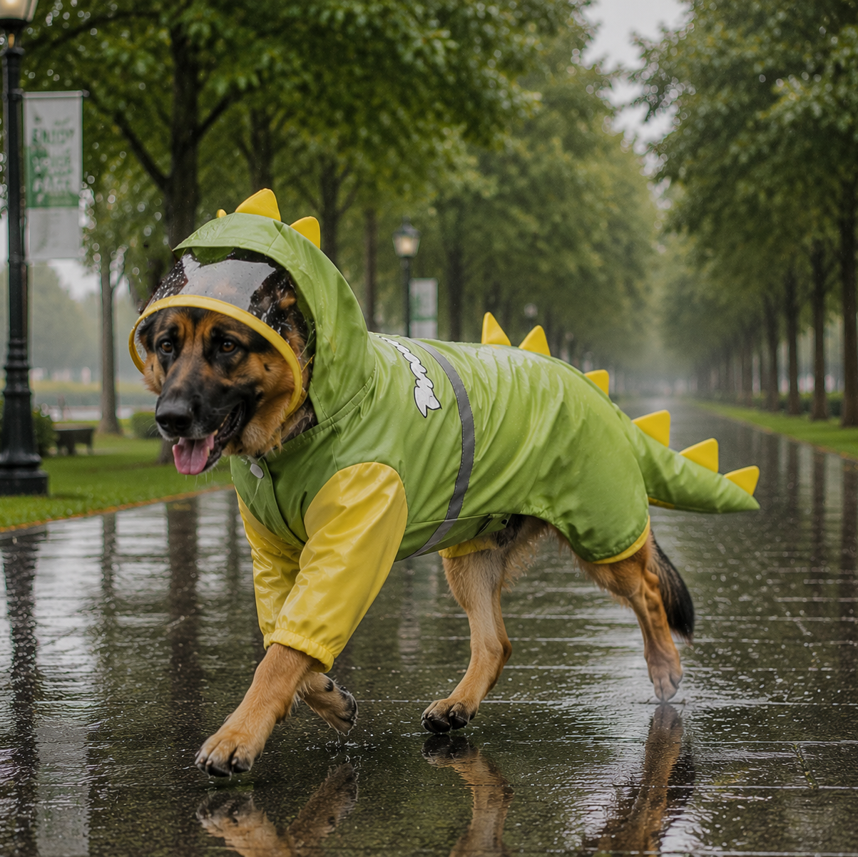 Green Size L Waterproof Dinosaur Dog Raincoat with Harness Hole Full Body Pet Rain Jacket for Small Dogs Tail Cover Lightweight Outdoor Walking