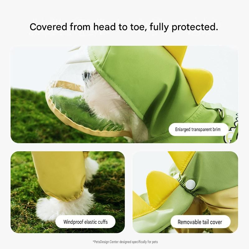 Green Size L Waterproof Dinosaur Dog Raincoat with Harness Hole Full Body Pet Rain Jacket for Small Dogs Tail Cover Lightweight Outdoor Walking