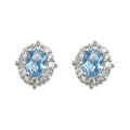Blue Zircon Silver Plated Stud Earrings for Women - Elegant Minimalist Aquamarine Crystal Earrings for Everyday Wear