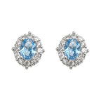 Blue Zircon Silver Plated Stud Earrings for Women - Elegant Minimalist Aquamarine Crystal Earrings for Everyday Wear