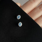 Blue Zircon Silver Plated Stud Earrings for Women - Elegant Minimalist Aquamarine Crystal Earrings for Everyday Wear