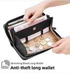 Orange Genuine Leather Women's Long Wallet with RFID Blocking & Hidden NFC  - Large Capacity Phone Purse with 180° Zipper Closure, 18 Card Slots, Coin/Cash Pockets and for Daily Travel Use