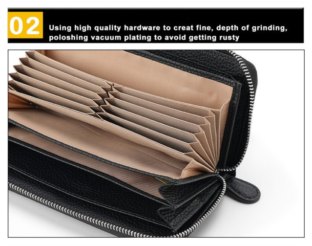 Orange Genuine Leather Women's Long Wallet with RFID Blocking & Hidden NFC  - Large Capacity Phone Purse with 180° Zipper Closure, 18 Card Slots, Coin/Cash Pockets and for Daily Travel Use