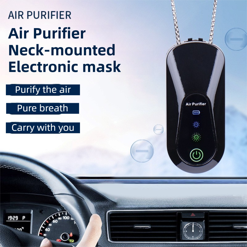2PCS Black Wearable Air Purifier Necklace with 2 Adjustable Modes - Portable Mini Negative Ion Purifier, Filterless Zero Consumables, Type C Charging and Long Battery Life