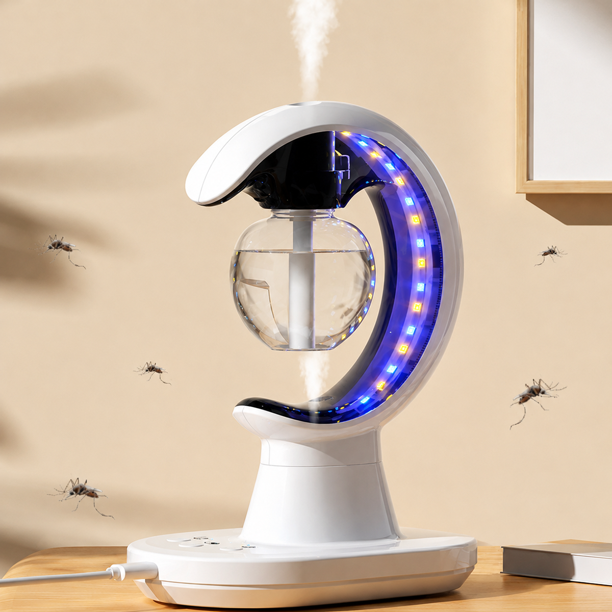 3-in-1 White Ultrasonic Humidifier / Mosquito Repellent / Colorful LED Night Light - Dual Fine Spray Modes, Sleep Aiding Ambient Light and Typec Charging