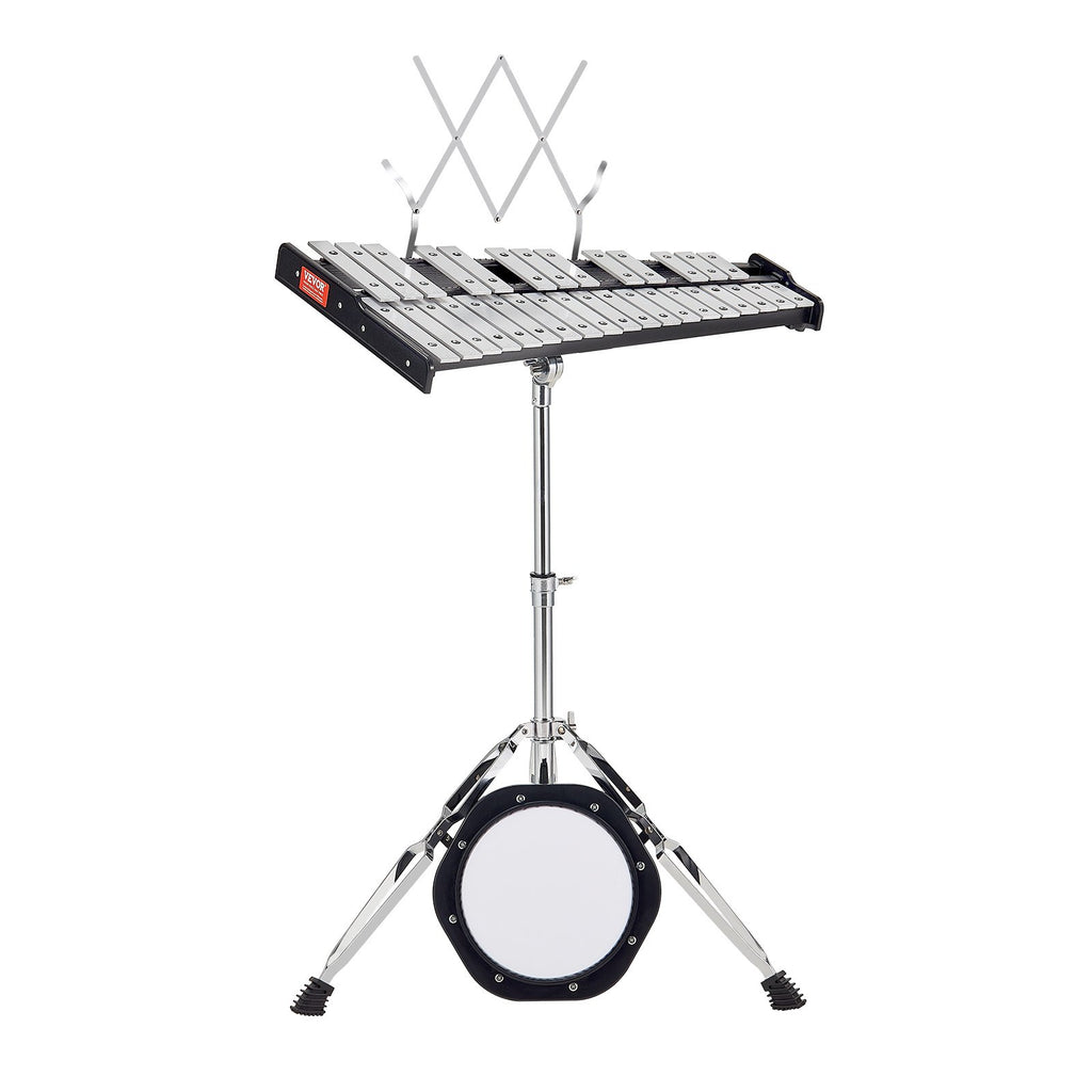 32 Note Glockenspiel Xylophone Bell Kit, Professional Percussion Instrument Set with Mallets, Drum Sticks, Music Stand, 8" Practice Pad, Adjustable Stand and Carrying Bag for Students & Adults
