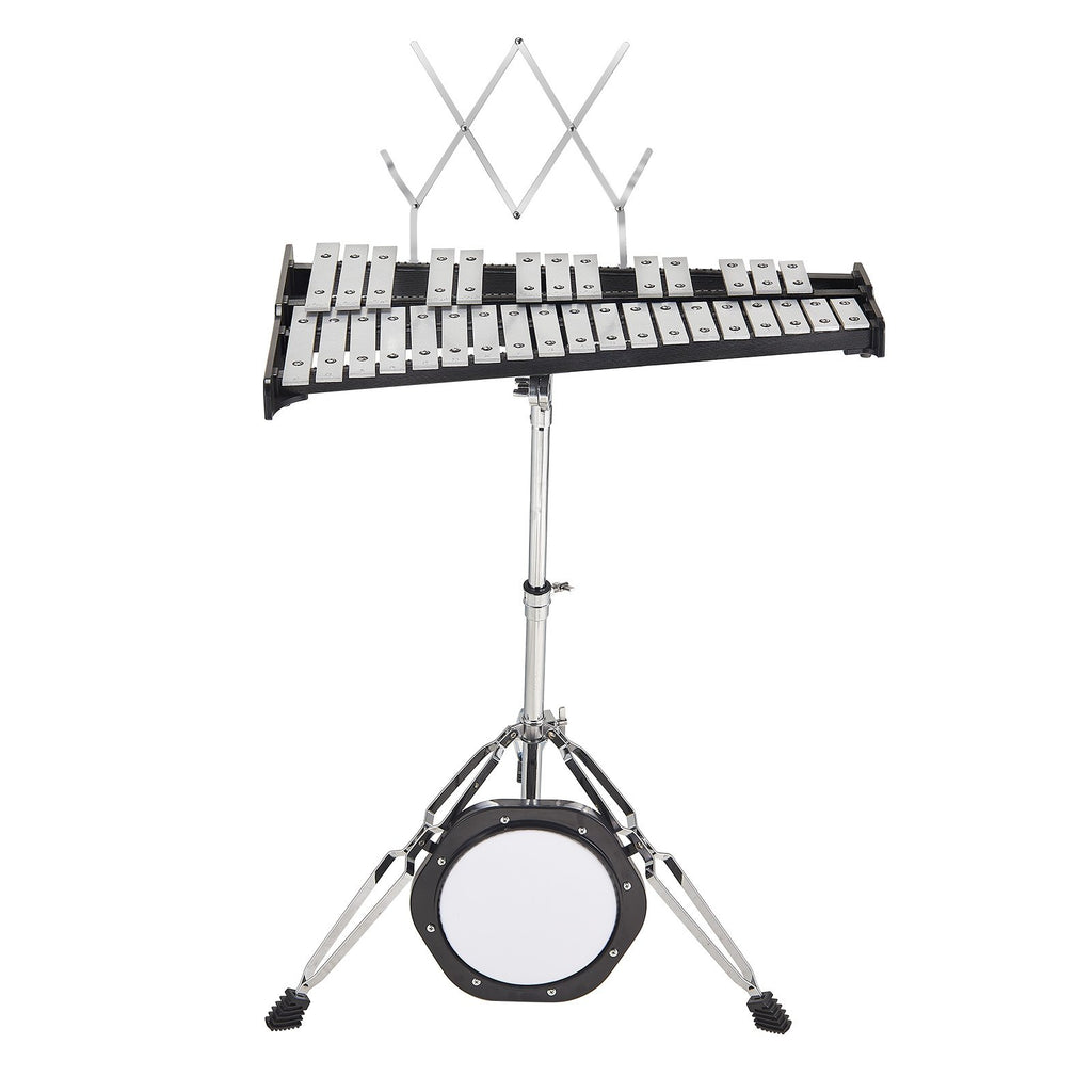 32 Note Glockenspiel Xylophone Bell Kit, Professional Percussion Instrument Set with Mallets, Drum Sticks, Music Stand, 8" Practice Pad, Adjustable Stand and Carrying Bag for Students & Adults