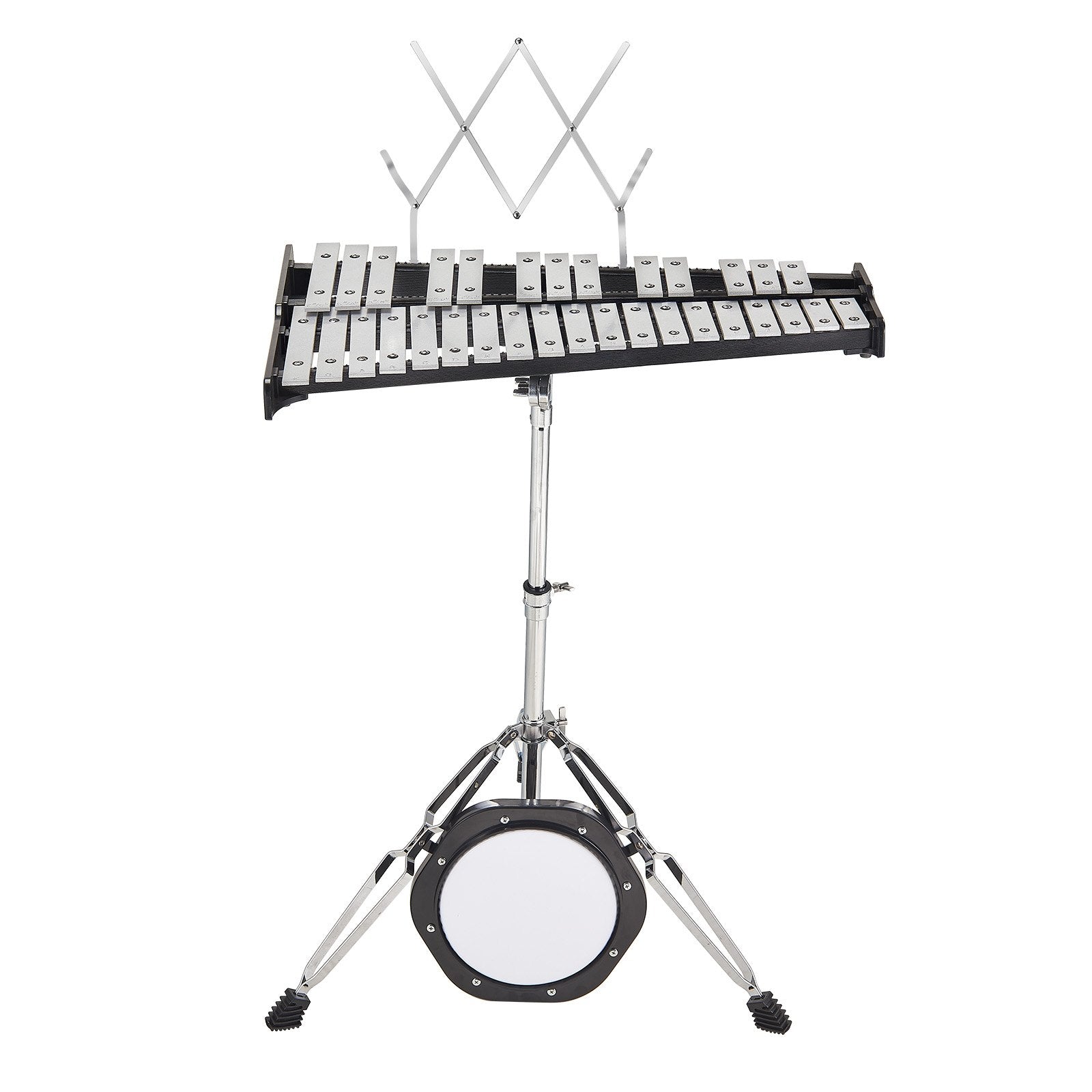 32 Note Glockenspiel Xylophone Bell Kit, Professional Percussion Instrument Set with Mallets, Drum Sticks, Music Stand, 8" Practice Pad, Adjustable Stand and Carrying Bag for Students & Adults