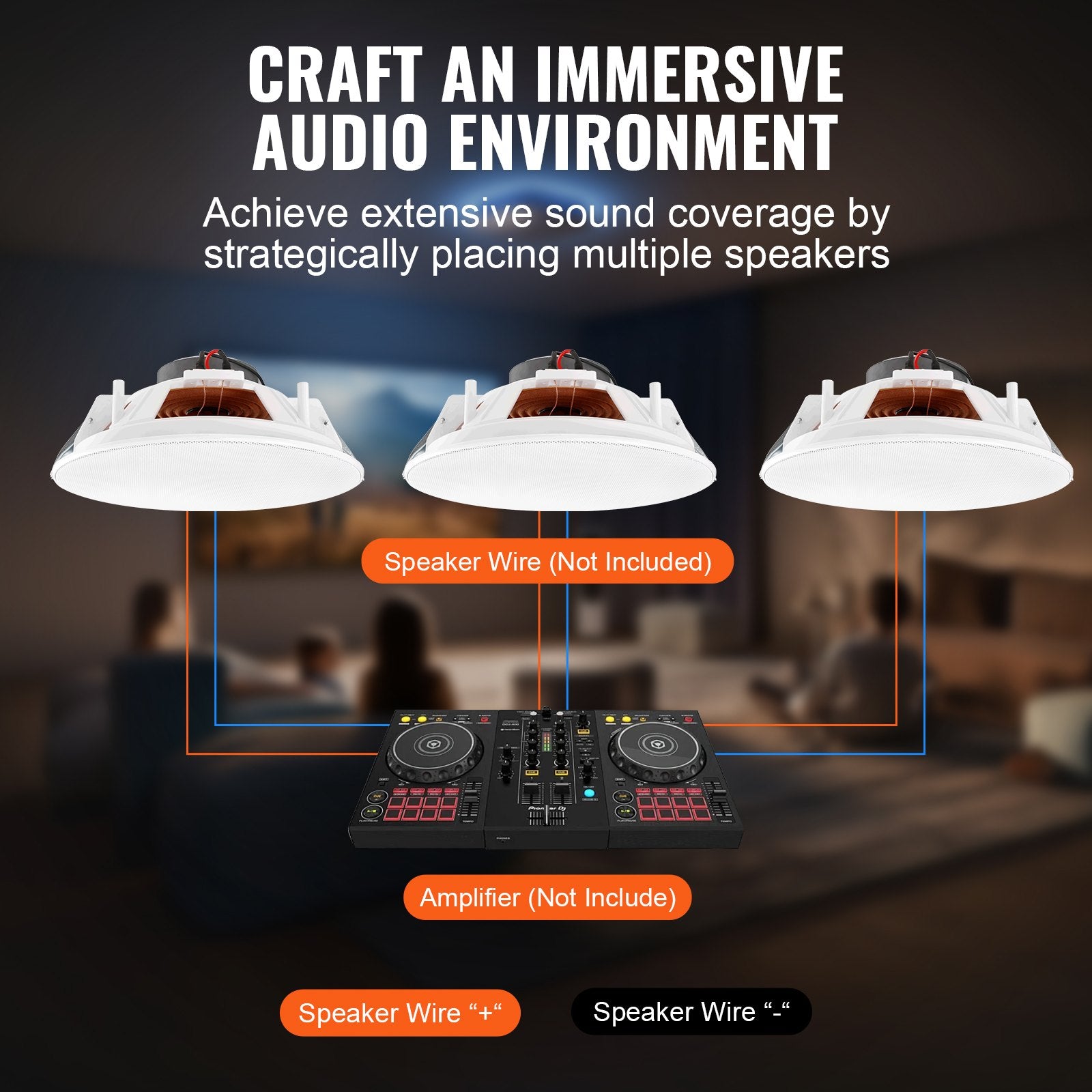 4 PCs 203.2 mm in Ceiling Speakers, 100-Watts, Flush Mount Ceiling & in-Wall Speakers System with 8ΩImpedance 89dB Sensitivity, for Home Kitchen Living Room Bedroom or Covered Outdoor Porches