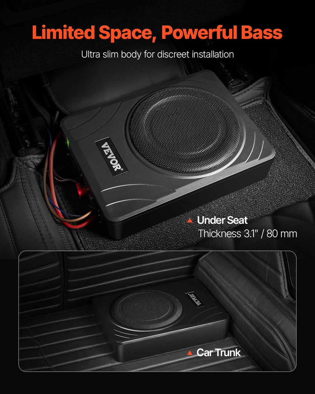 8" 300W Under Seat Car Subwoofer Slim Powered Car/Truck Subwoofer System