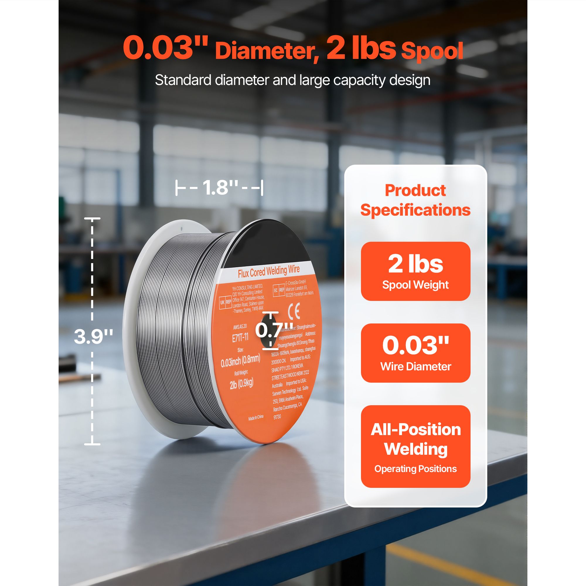 Flux Core MIG Welding Wire, E71T-11 0.8mm 0.9kg, Gasless Mild Steel Welding Wire with Low Spatter for All Position Arc Welding, Self-Shielded for Outdoor Use