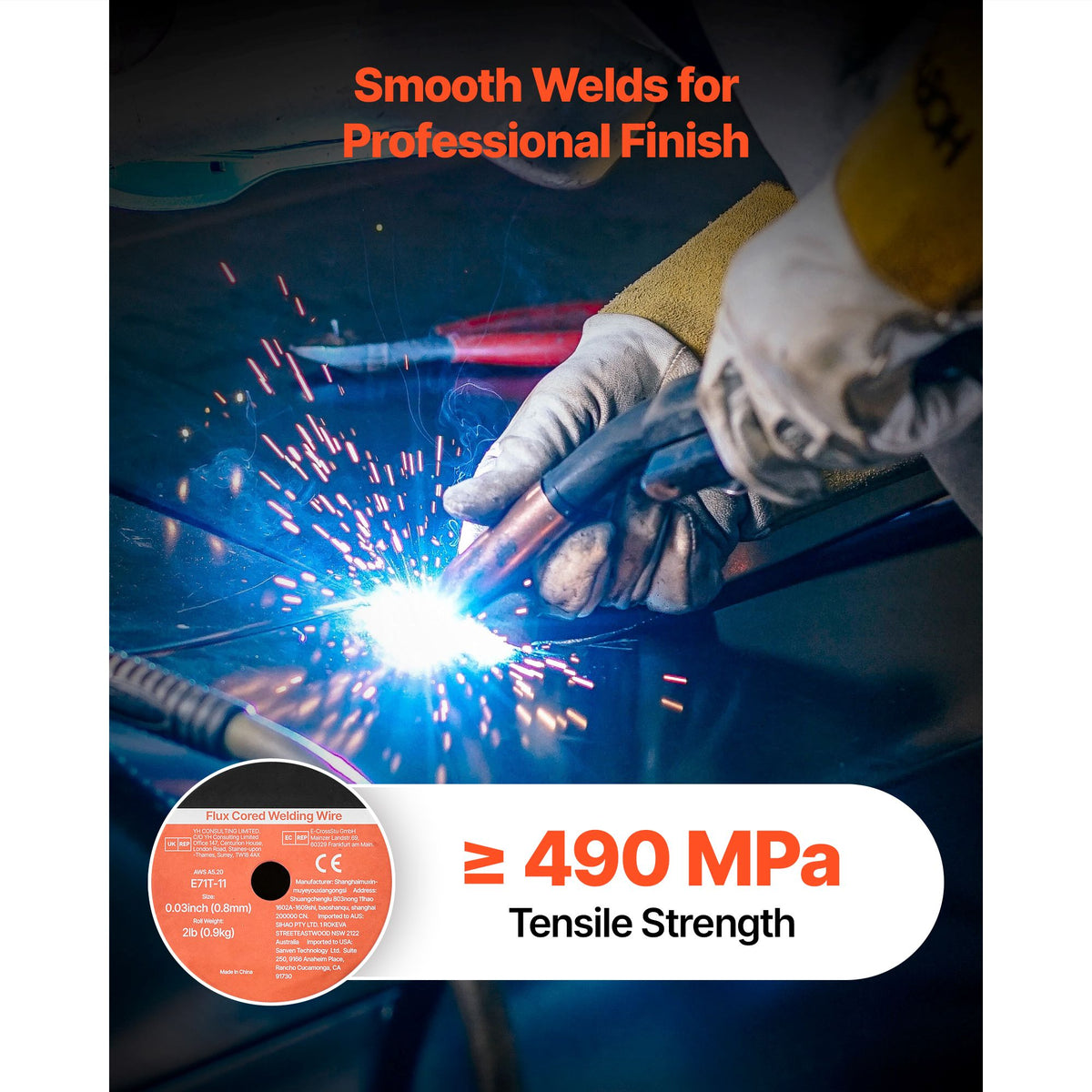 Flux Core MIG Welding Wire, E71T-11 0.8mm 0.9kg, Gasless Mild Steel Welding Wire with Low Spatter for All Position Arc Welding, Self-Shielded for Outdoor Use