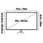 Tripod Projector Screen with Stand 80 inch 16:9 4K HD Projection Screen Stand Wrinkle-Free Height Adjustable Portable Screen for Projector Indoor & Outdoor for Movie, Home Cinema, Gaming, Office