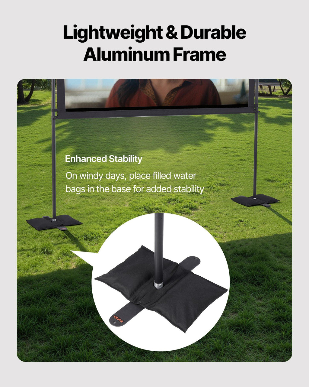 Projector Screen with Stand, 80 Inch 160° Wide Angle Indoor Outdoor Projection Screen, 16:9 4K HD Wrinkleless Portable Dual-Stand Screens with Carry Bag, for Movie Home Theater Presentation